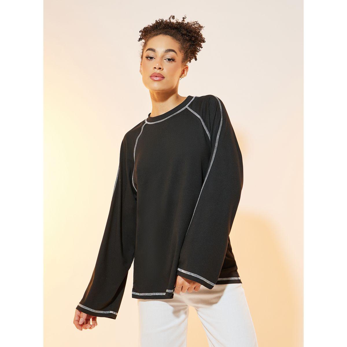 Styli Contrast Top Stitching Raglan Sleeve T-Shirt-women-clothing-tshirts-image-3
