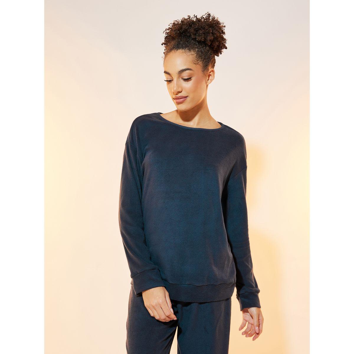 Take Two Solid Fleece Round Neck T-Shirt and Straight Leg Pyjama Set-women-clothing-nightwear-pyjamas-longsets-image-2
