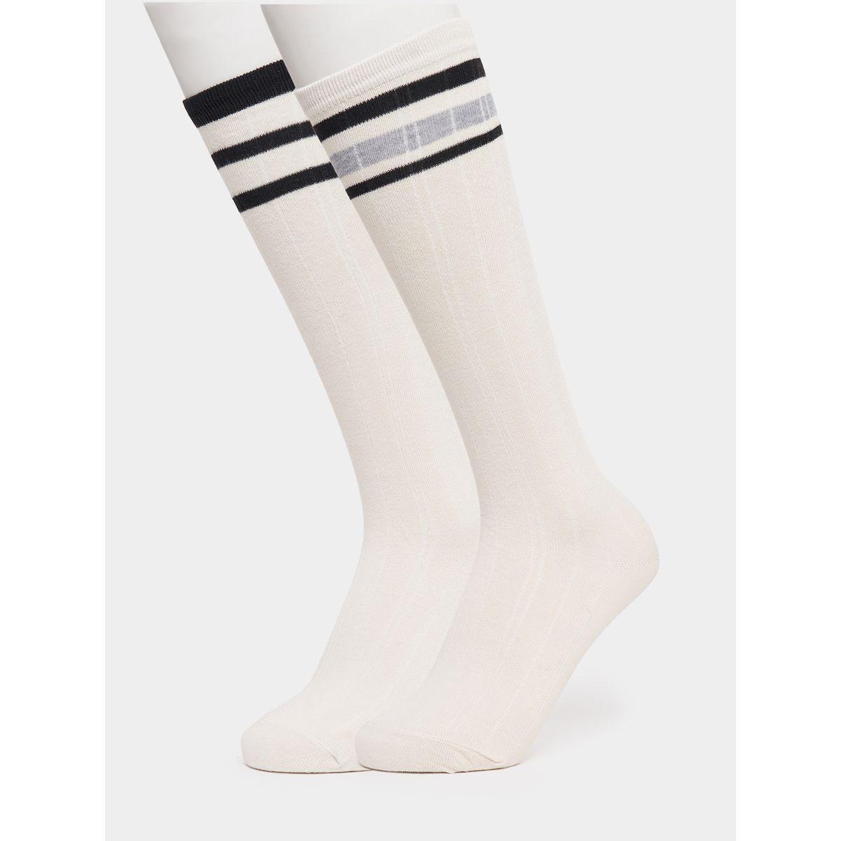 Styli Set of 2 - Striped Cuff Detail High Socks-women-socksandstockings-image-1