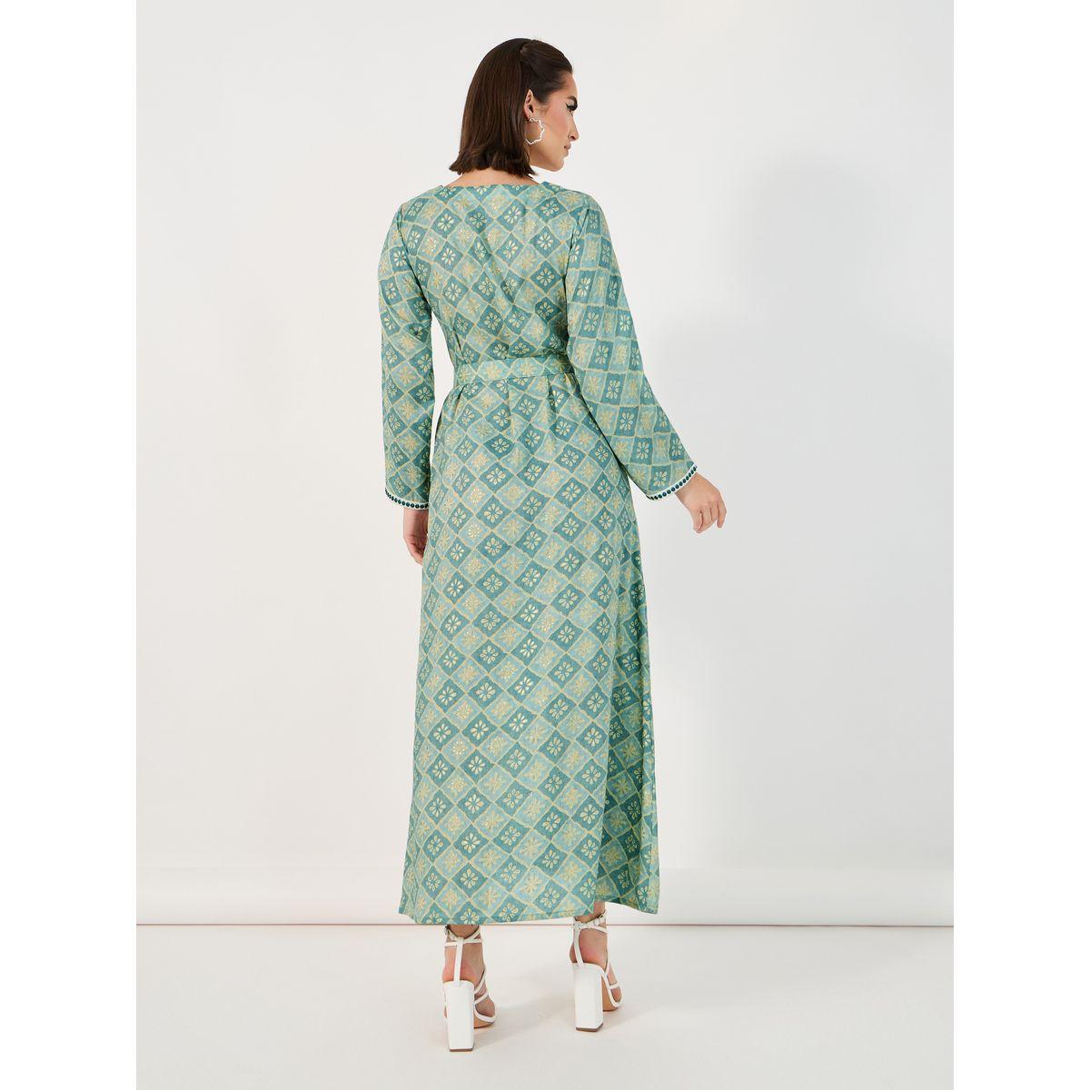 جلابية مطرزة بطباعة كاملة مع تفاصيل ربطة الخصر-women-arabicclothing-jalabiyas-image-6