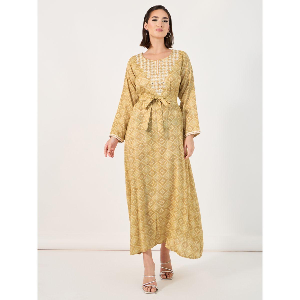 All-Over Print Embroidered Jalabiya with Waist Tie Detail-women-arabicclothing-jalabiyas-image-1