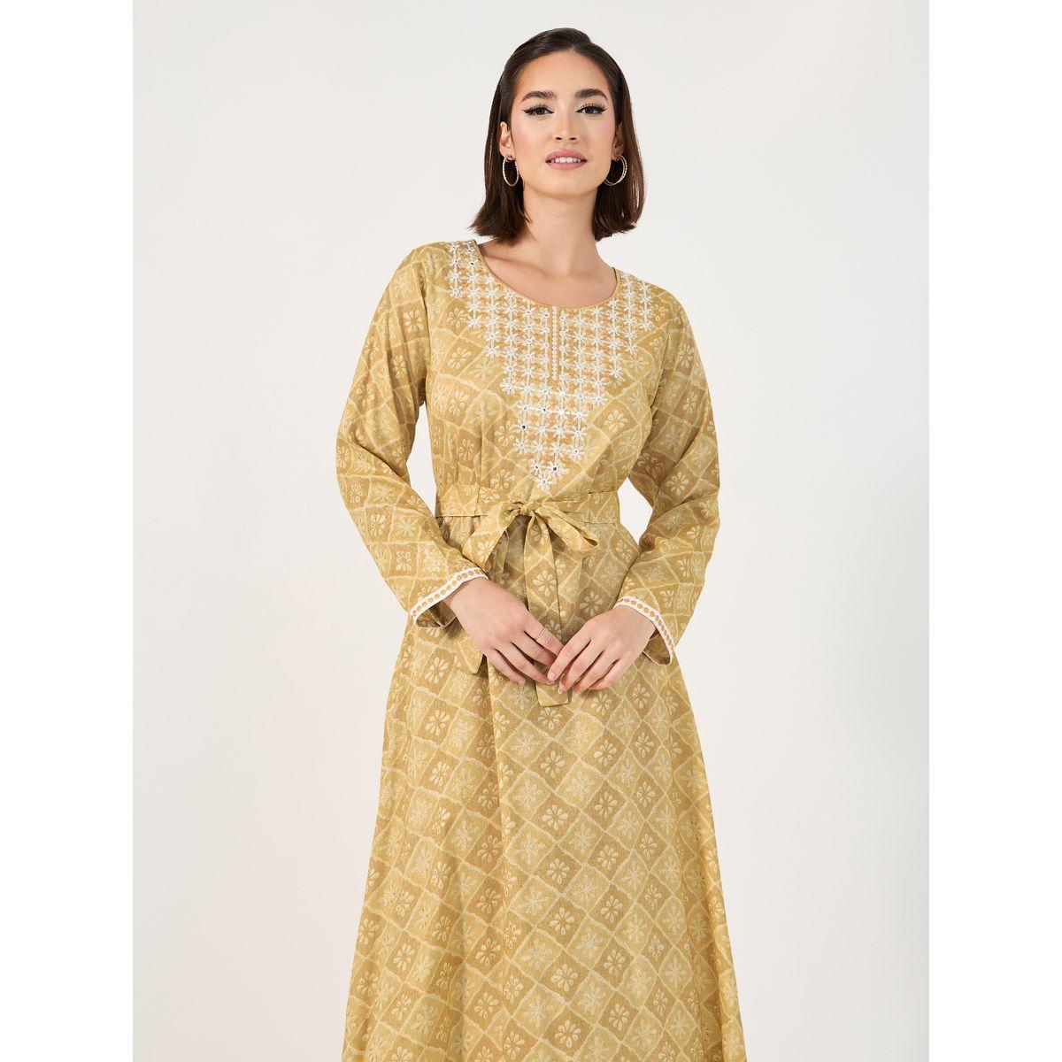 جلابية مطرزة بطباعة كاملة مع تفاصيل ربطة الخصر-women-arabicclothing-jalabiyas-image-2