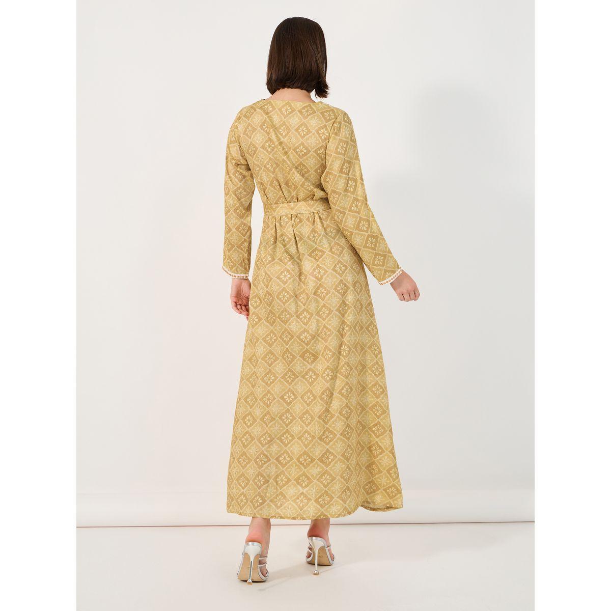 All-Over Print Embroidered Jalabiya with Waist Tie Detail-women-arabicclothing-jalabiyas-image-6