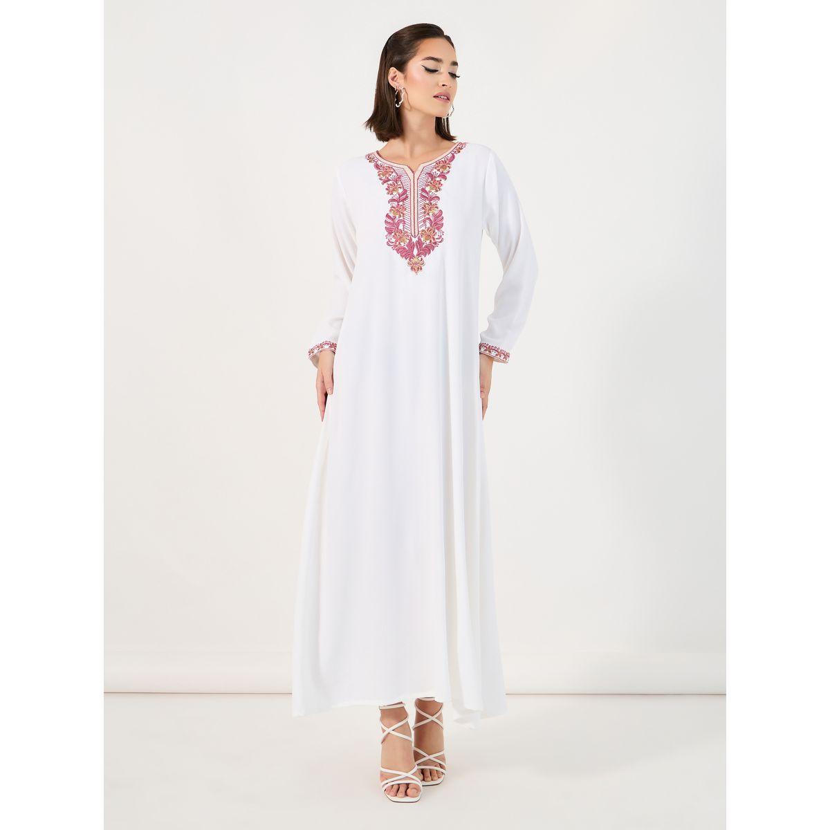 Styli Embroidered Notch Neck Jalabiya-women-arabicclothing-jalabiyas-image-1