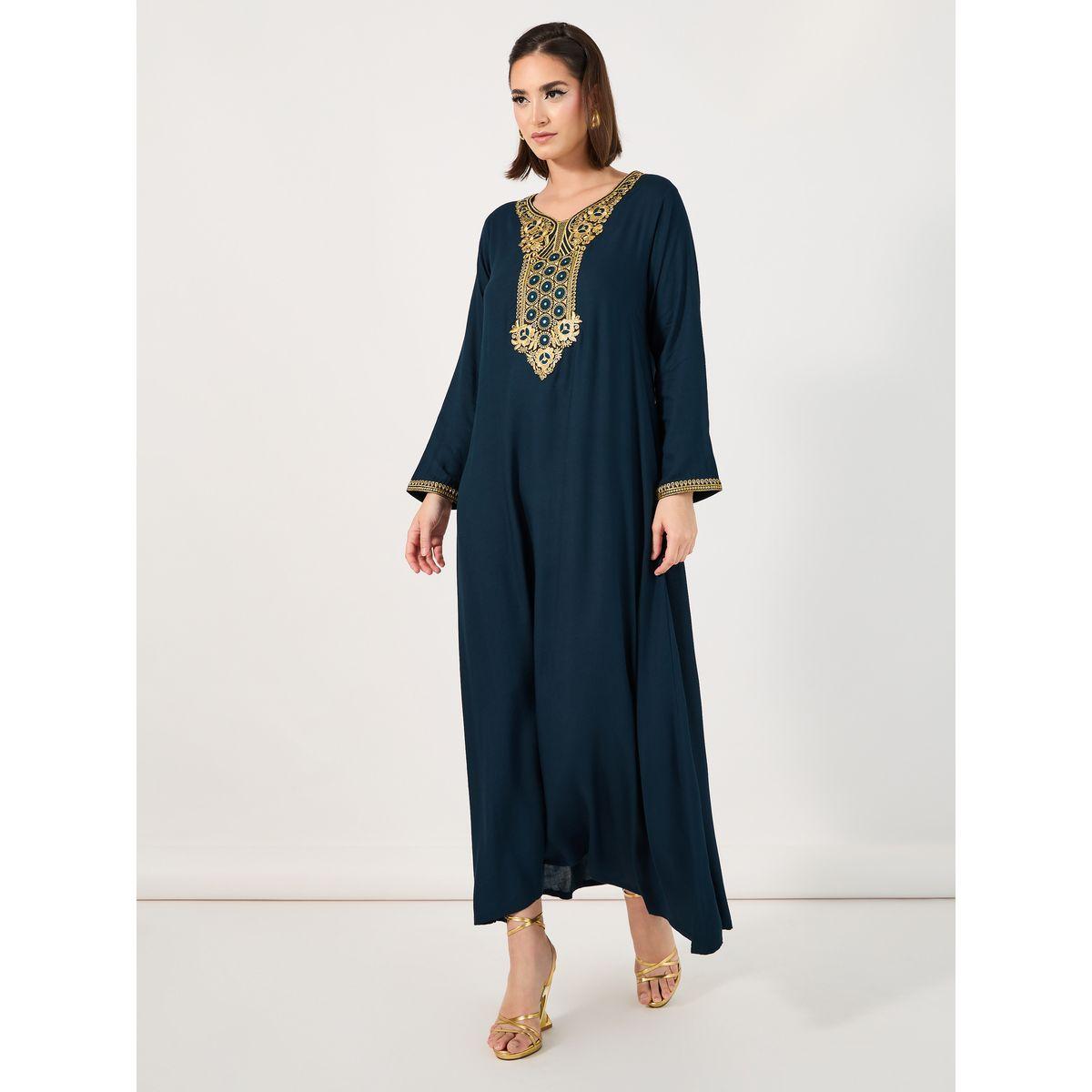 Neck Embroidery Flared Jalabiya-women-arabicclothing-jalabiyas-image-1
