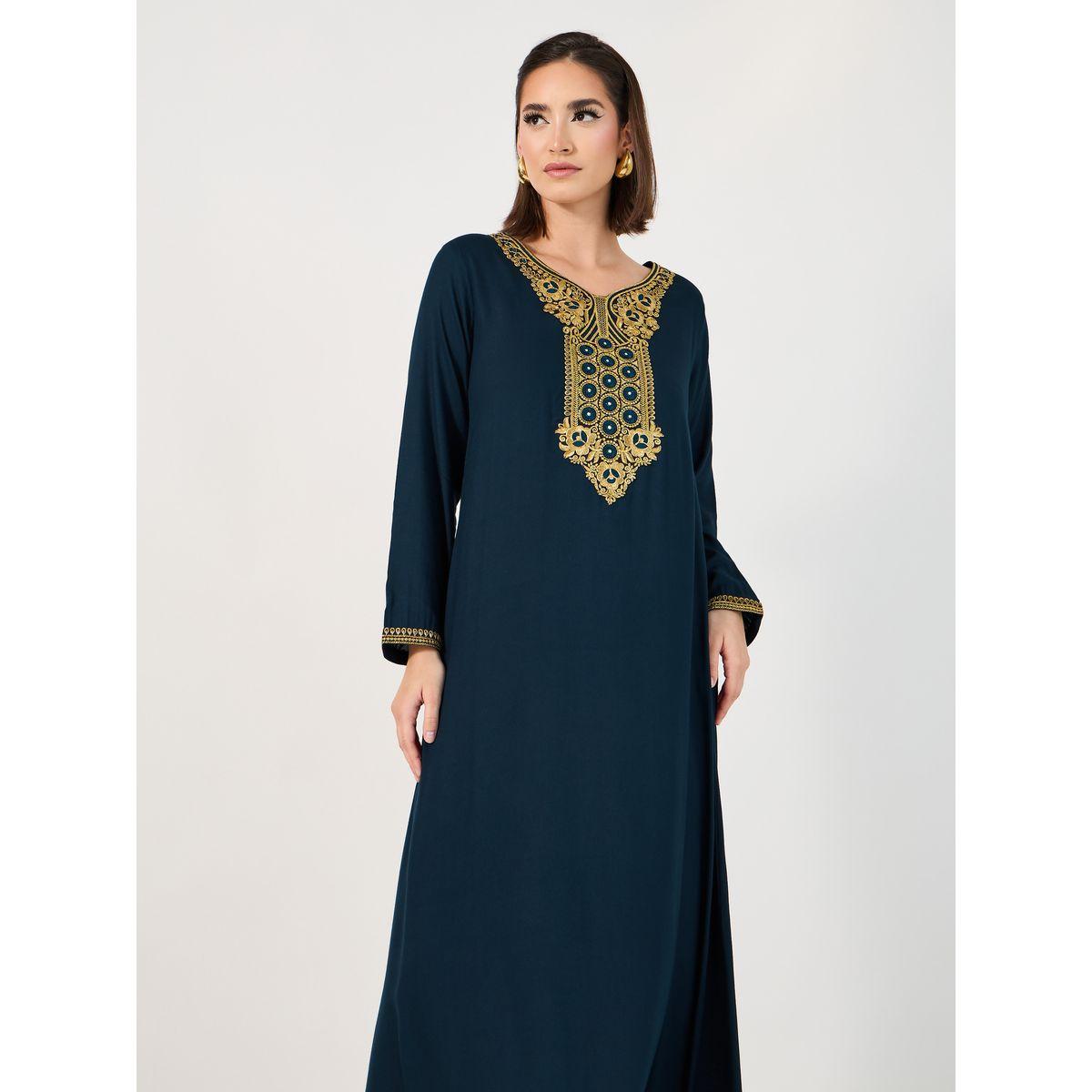 Neck Embroidery Flared Jalabiya-women-arabicclothing-jalabiyas-image-2