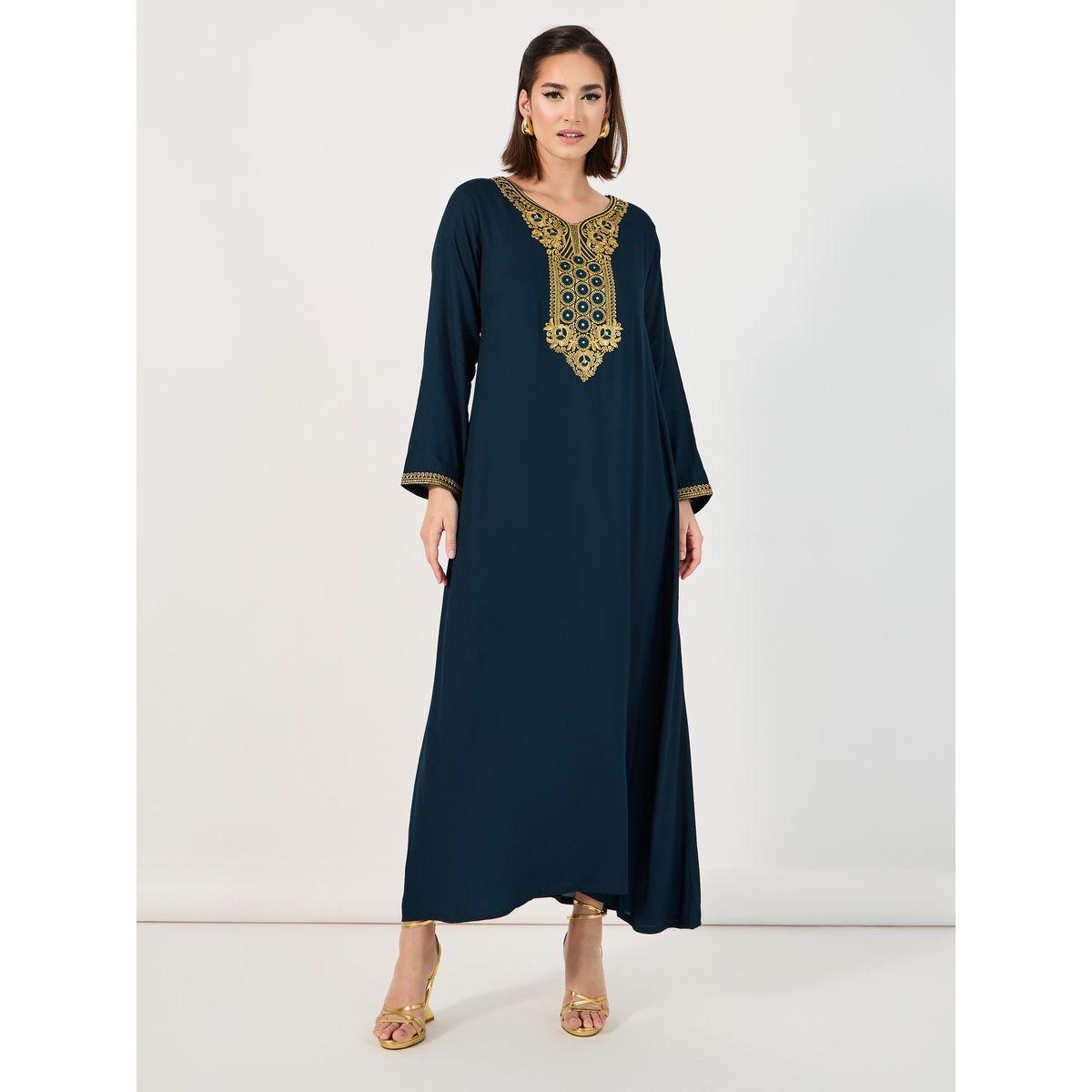 Neck Embroidery Flared Jalabiya-women-arabicclothing-jalabiyas-image-4