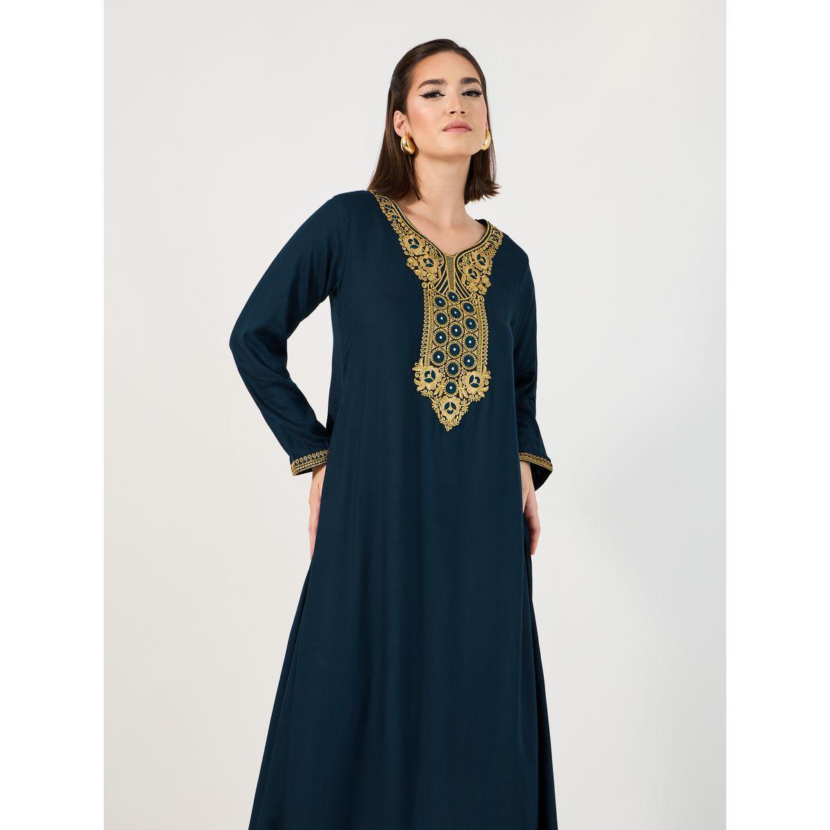 Neck Embroidery Flared Jalabiya-women-arabicclothing-jalabiyas-image-5