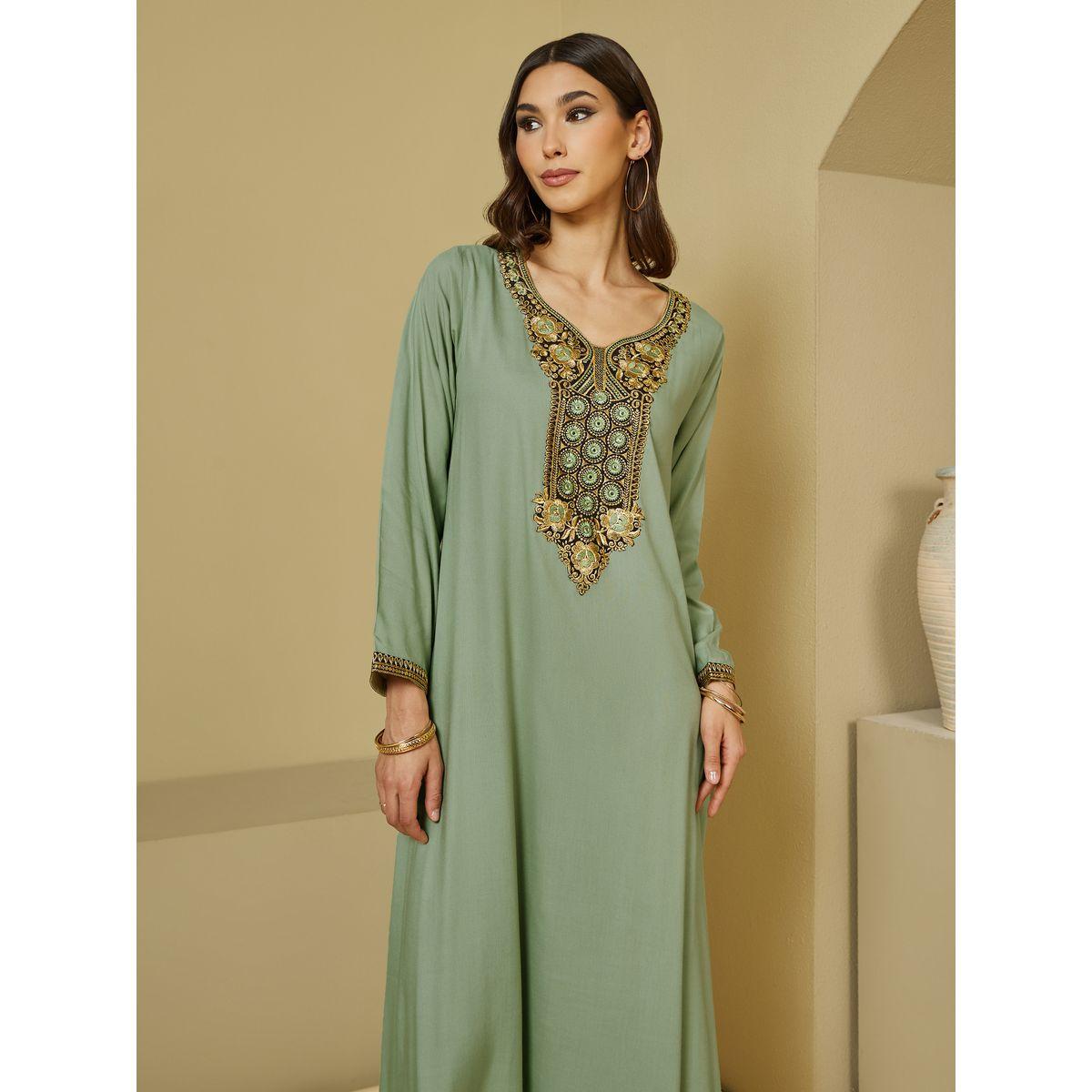 Embroidered Neck A-Line Jalabiya-women-arabicclothing-jalabiyas-image-2