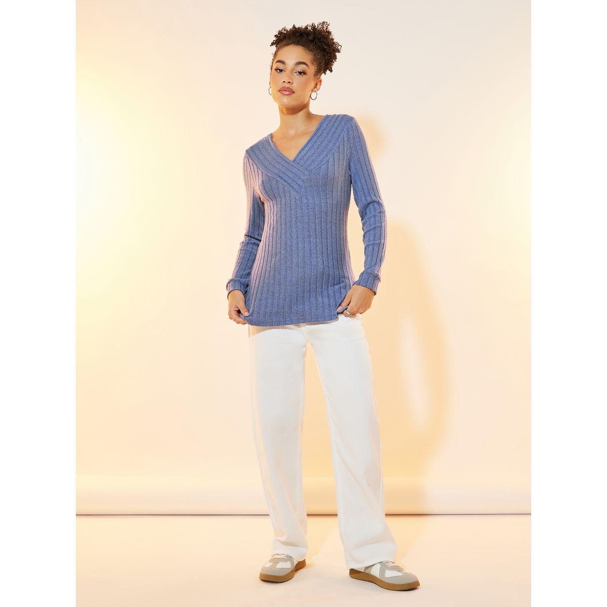 Styli V Neck Rib Knit Top-women-clothing-shirtsandblouses-blouses-image-2