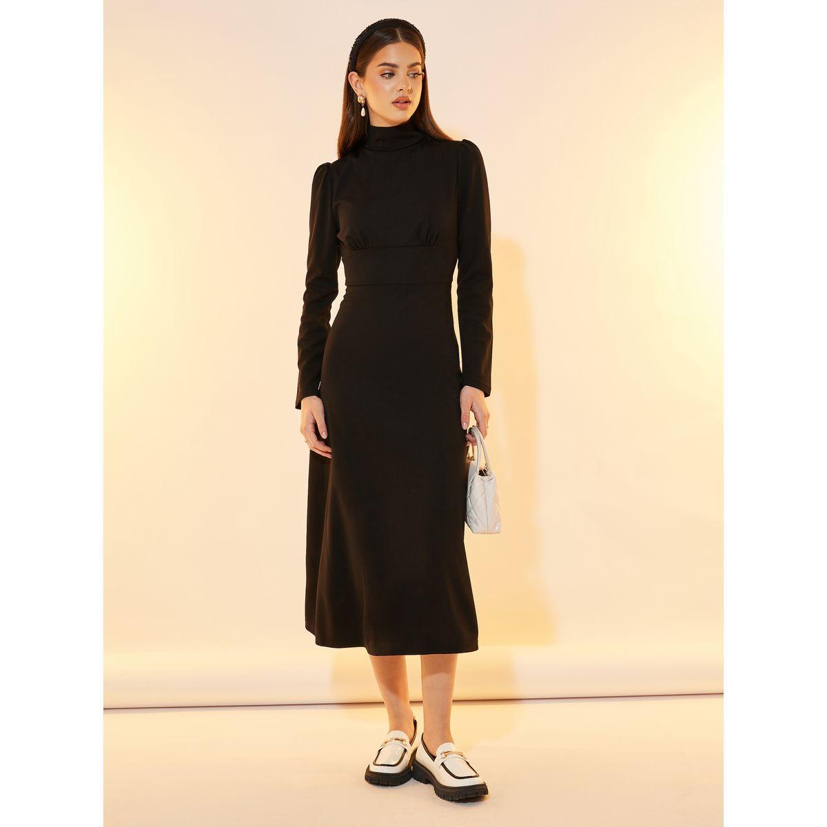 فستان ميدي سادة بياقة عالية وأكمام طويلة-women-clothing-dresses-image-4