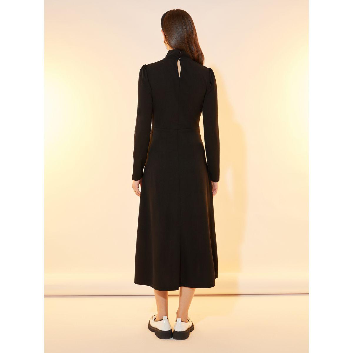 فستان ميدي سادة بياقة عالية وأكمام طويلة-women-clothing-dresses-image-6