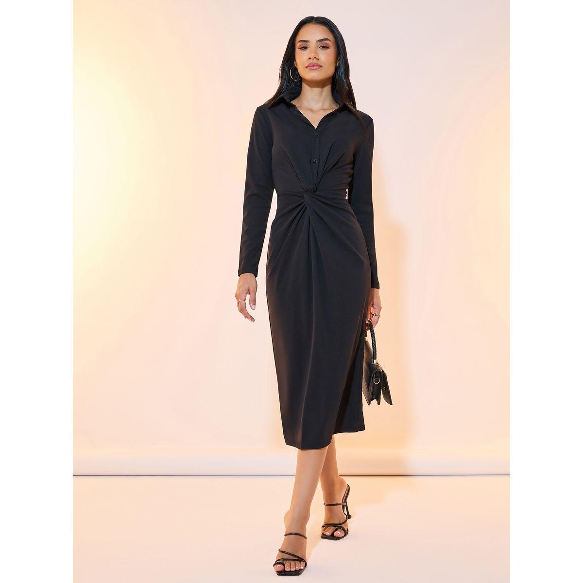فستان ميدي سادة بياقة بولو-women-clothing-dresses-image-4
