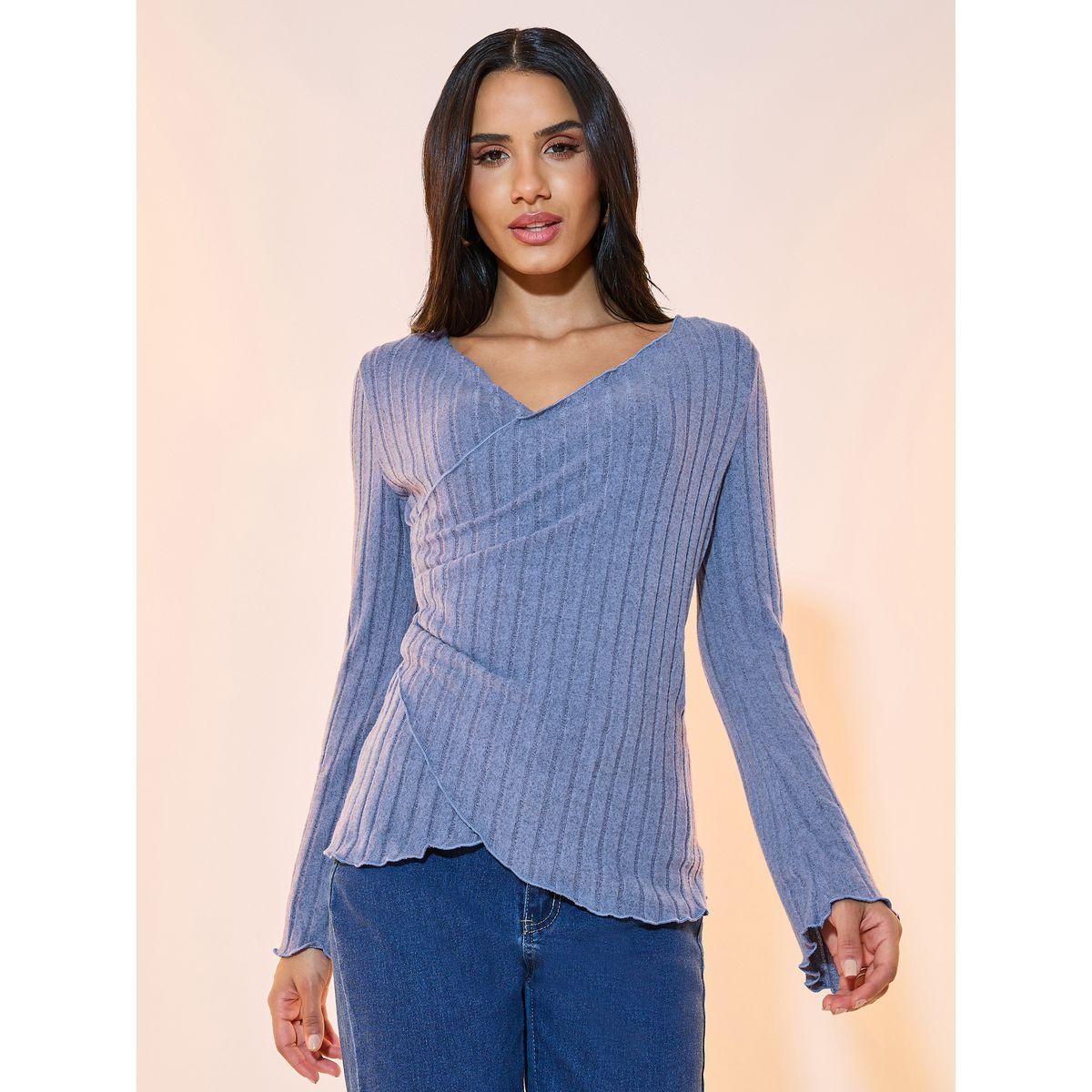 Styli Lettuce Edge Wrap Front Knit Top-women-clothing-shirtsandblouses-blouses-image-1