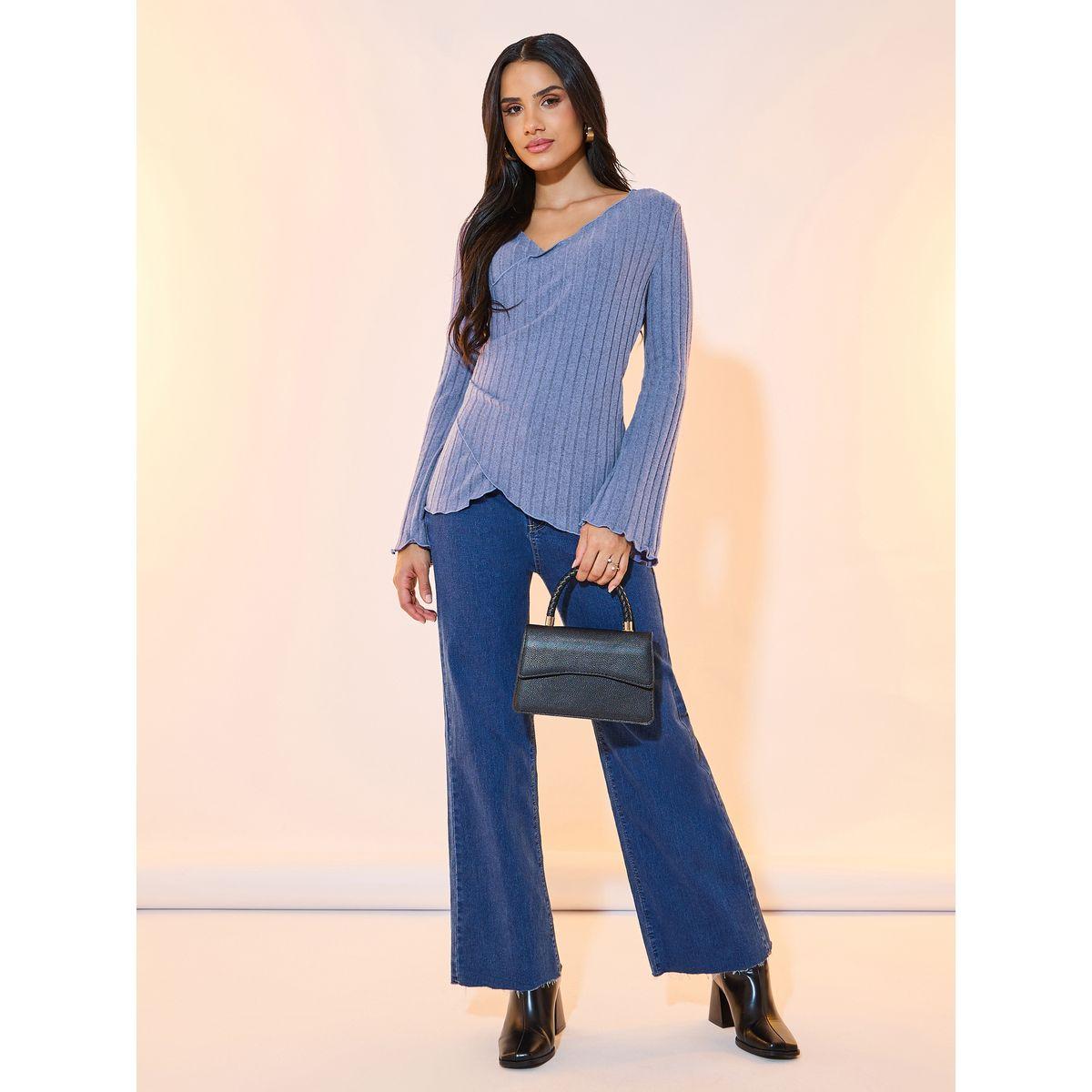 Styli Lettuce Edge Wrap Front Knit Top-women-clothing-shirtsandblouses-blouses-image-2