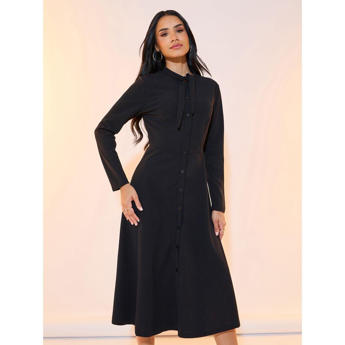 فستان ميدي سادة بأكمام طويلة-women-clothing-dresses-image-5