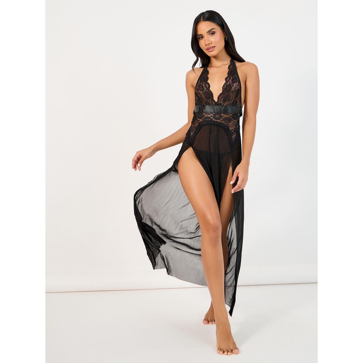 مجموعة من قميص نوم بتفاصيل دانتيل وثونغ-women-clothing-lingerie-babydollsandbodysuits-image-1