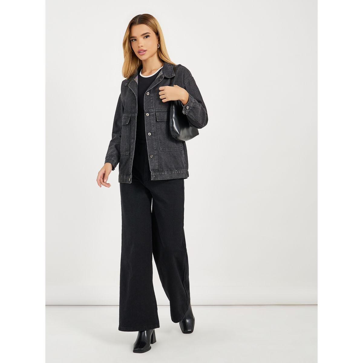 Styli Relaxed Fit Denim Shirt with Flap Pocket-women-clothing-shirtsandblouses-shirts-image-2