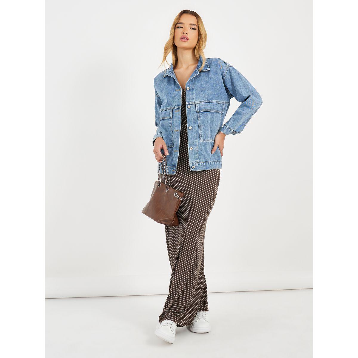 Styli Relaxed Fit Denim Shirt with Flap Pocket-women-clothing-shirtsandblouses-shirts-image-2