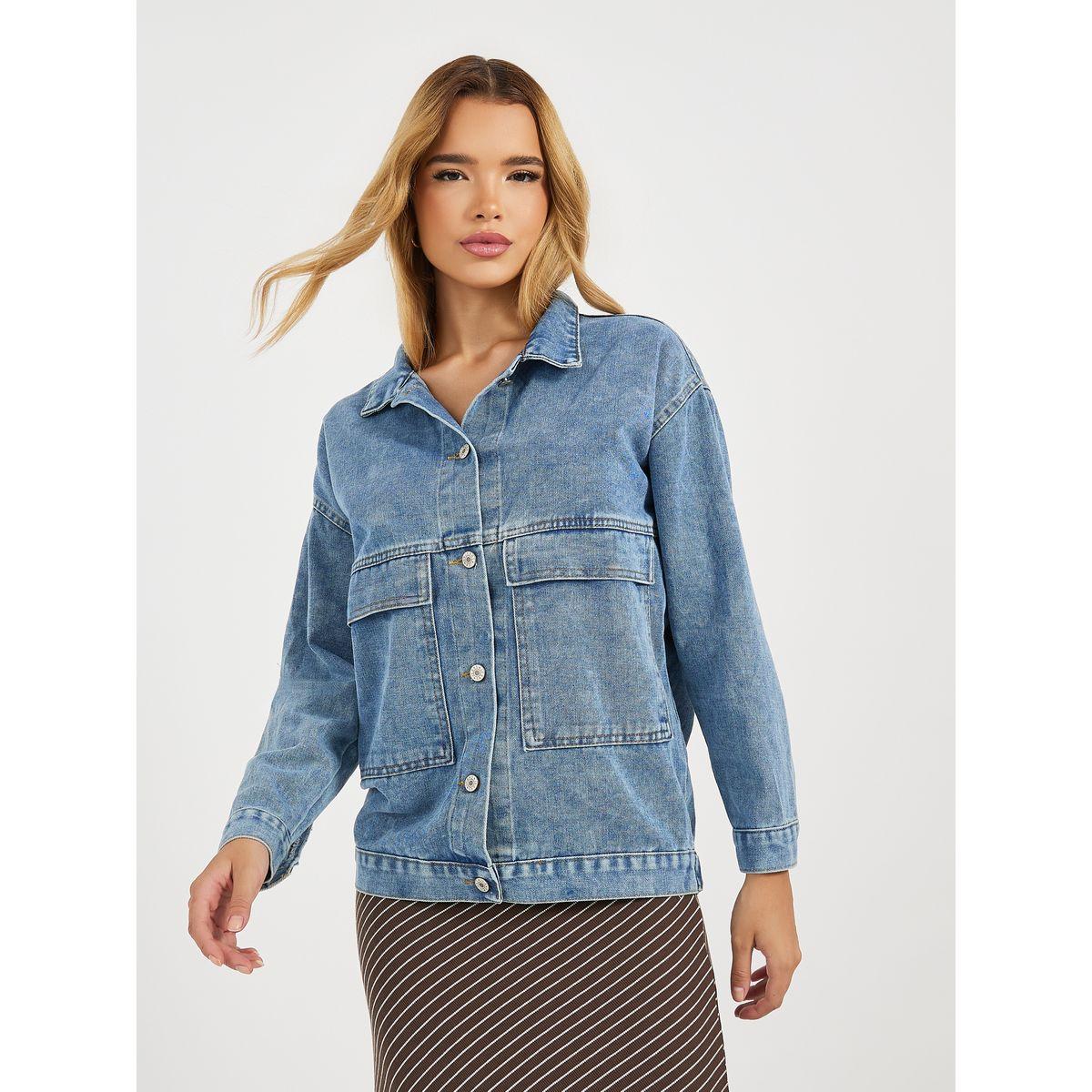 بلوزة دنيم بقصة مريحة وجيوب بغطاء-women-clothing-shirtsandblouses-shirts-image-3