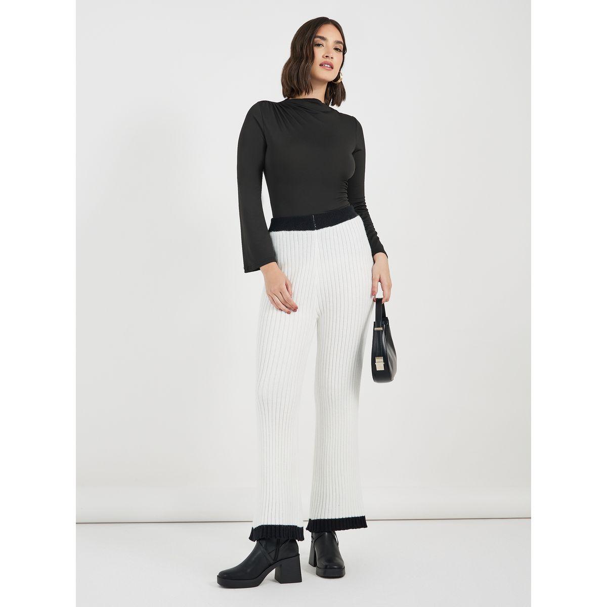 بنطال بتفاصيل مضلعة وخصر بتداخلات مُتباينة-women-clothing-bottoms-trousers-image-1
