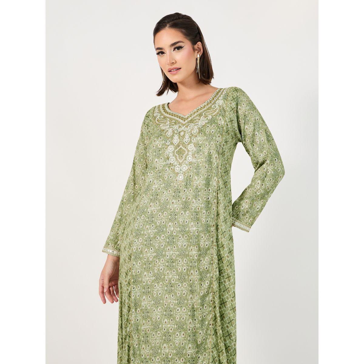 All-Over Print Embroidered A-Line Jalabiya-women-arabicclothing-jalabiyas-image-2