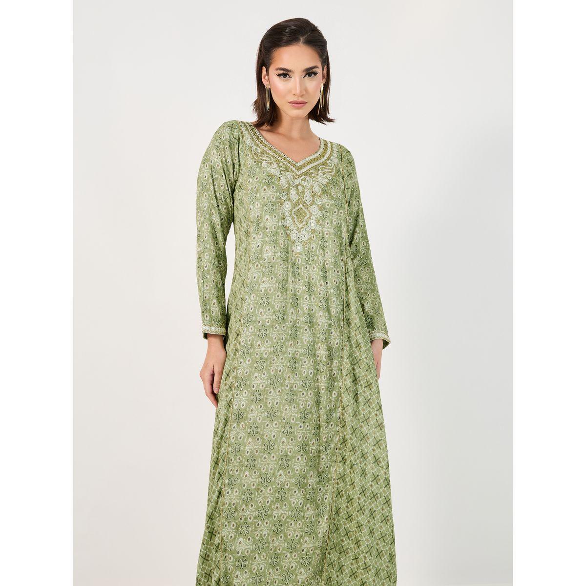 All-Over Print Embroidered A-Line Jalabiya-women-arabicclothing-jalabiyas-image-5