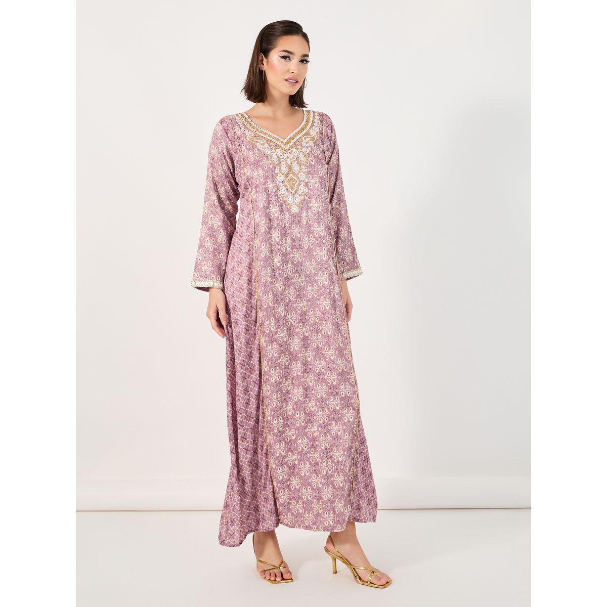 All-Over Print Embroidered A-Line Jalabiya-women-arabicclothing-jalabiyas-image-4