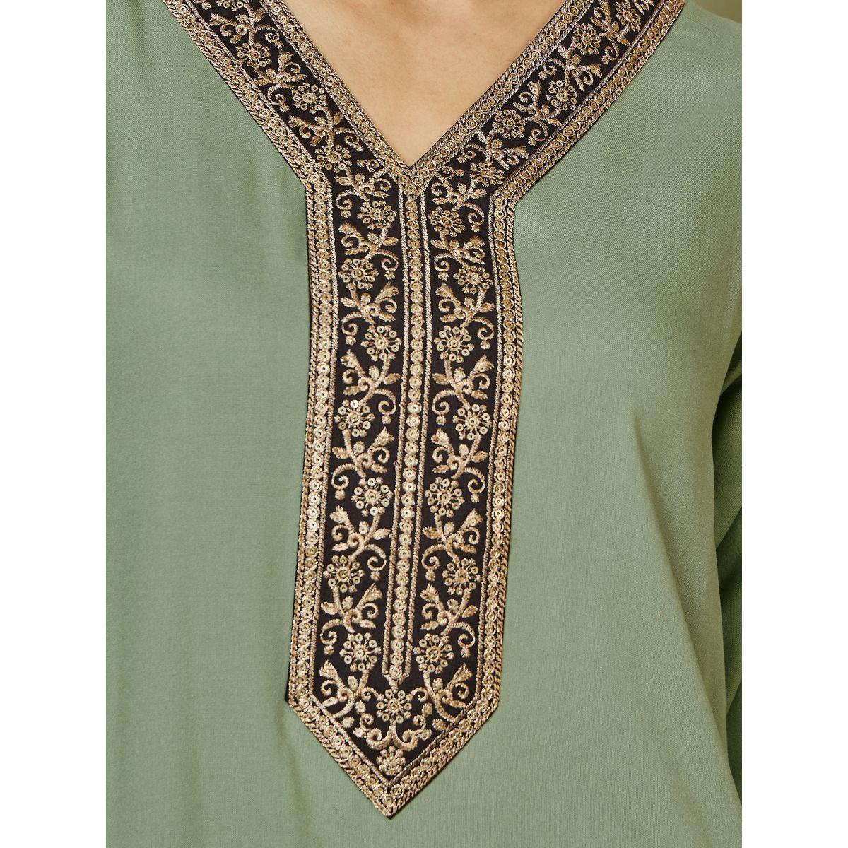 Styli Embroidered V Neck Jalabiya with 3/4 Sleeves-women-arabicclothing-jalabiyas-image-3