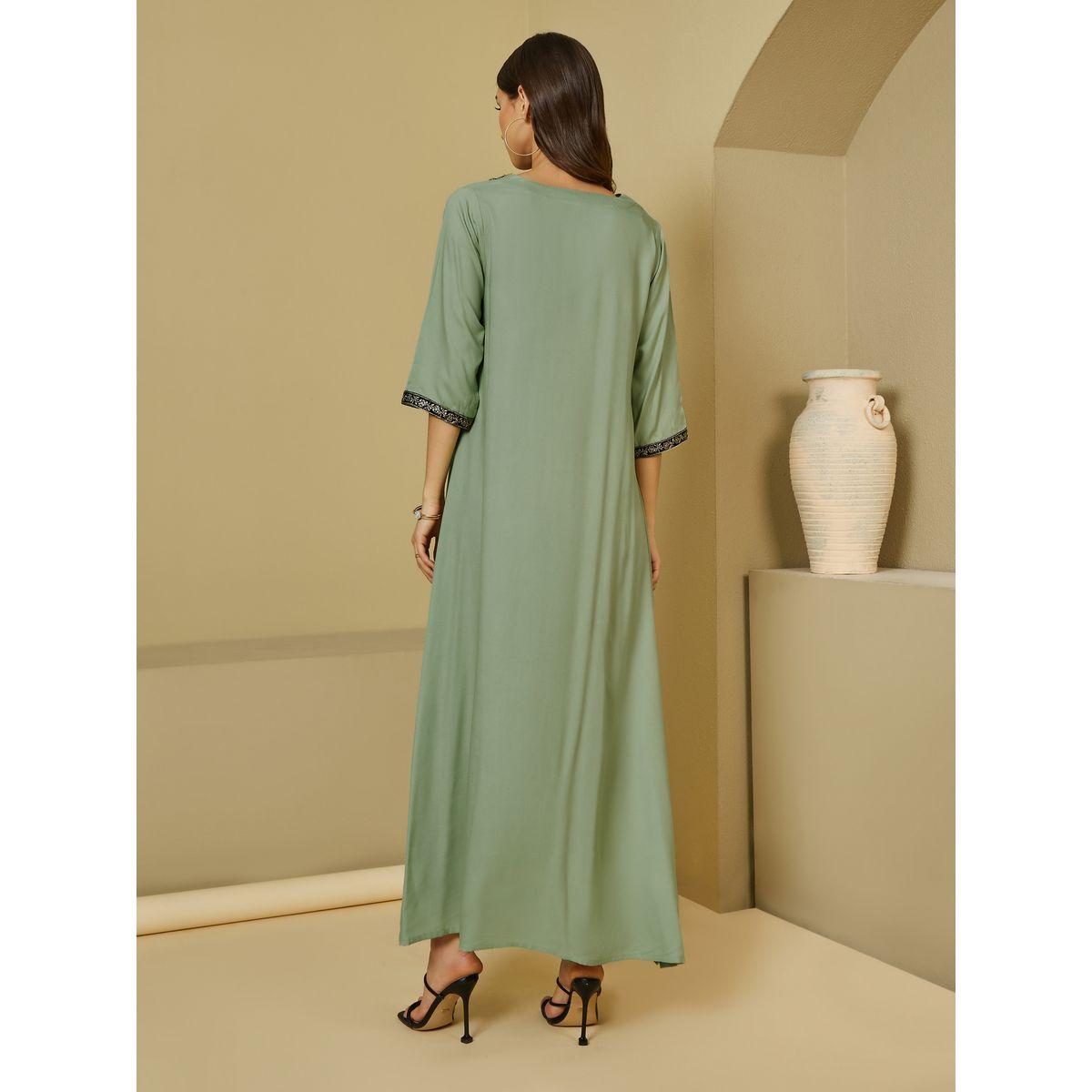 Styli Embroidered V Neck Jalabiya with 3/4 Sleeves-women-arabicclothing-jalabiyas-image-4