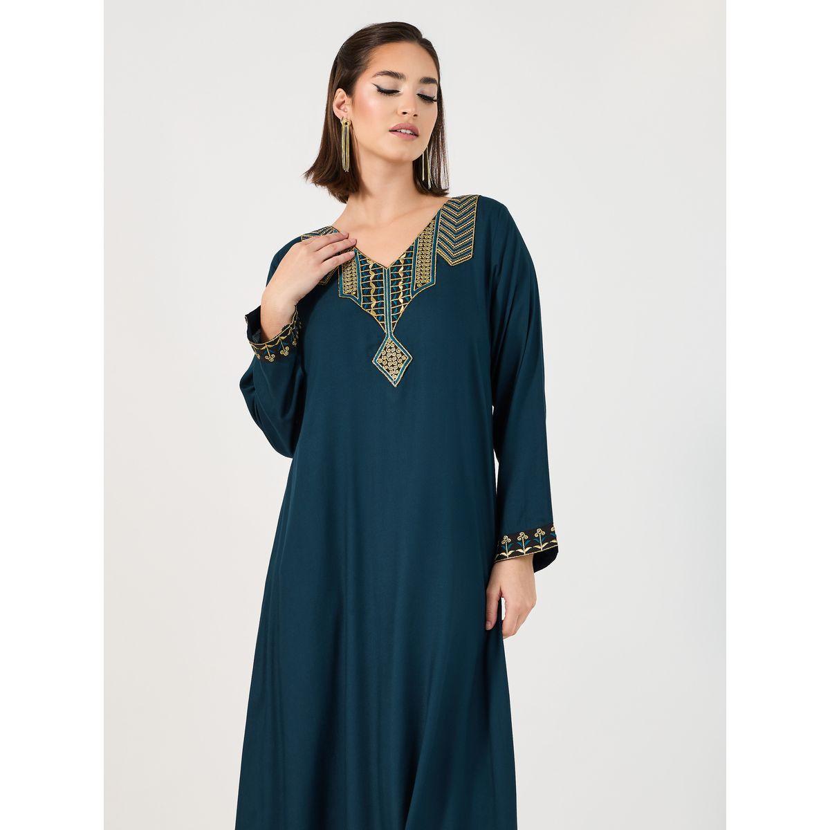 جلابية بياقة V مع رقع مطرزة-women-arabicclothing-jalabiyas-image-5
