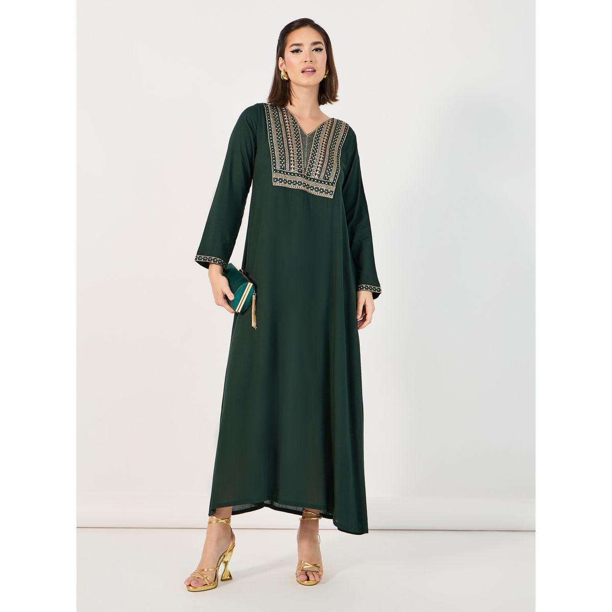 جلابية بياقة V مطرزة-women-arabicclothing-jalabiyas-image-1