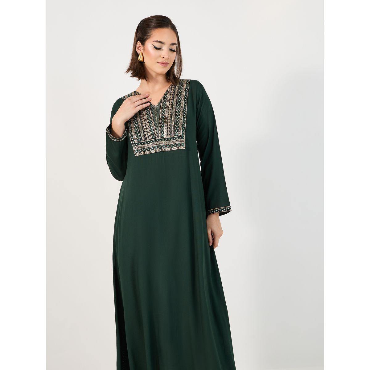 Styli Embroidered V Neck Jalabiya-women-arabicclothing-jalabiyas-image-2