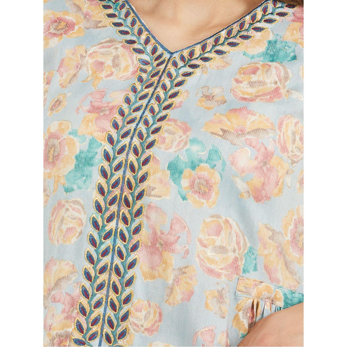 Styli Embroidered V Neck Jalabiya with Side Gathered Detail-women-arabicclothing-jalabiyas-image-4