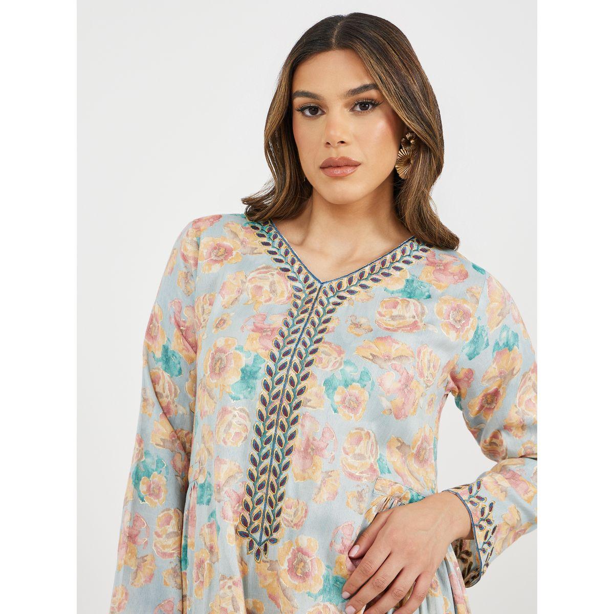 جلابية مطُرّزة وتفاصيل جانبية مُجمعة-women-arabicclothing-jalabiyas-image-5