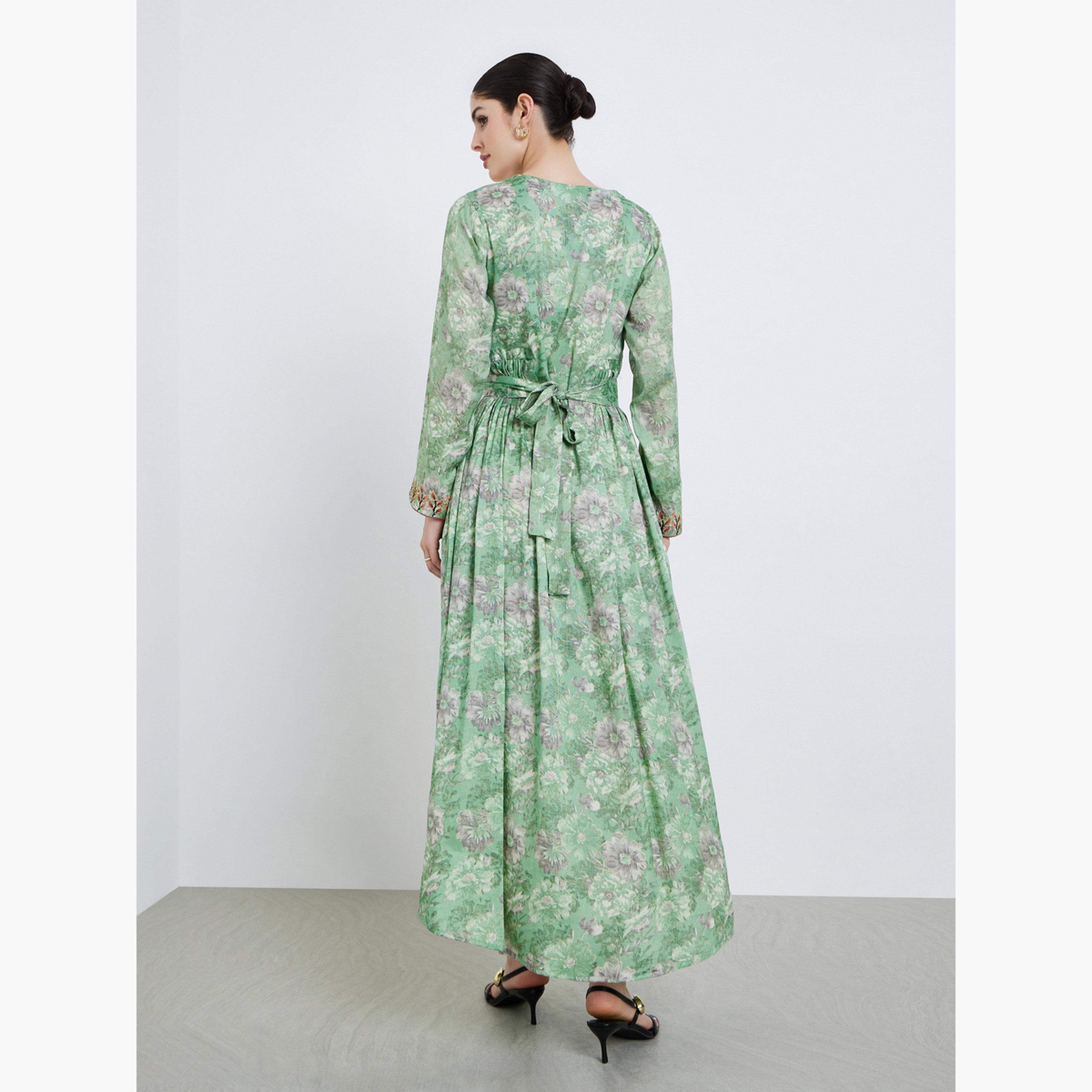 جلابية مطرزة بطبعة زهور-women-arabicclothing-jalabiyas-image-5