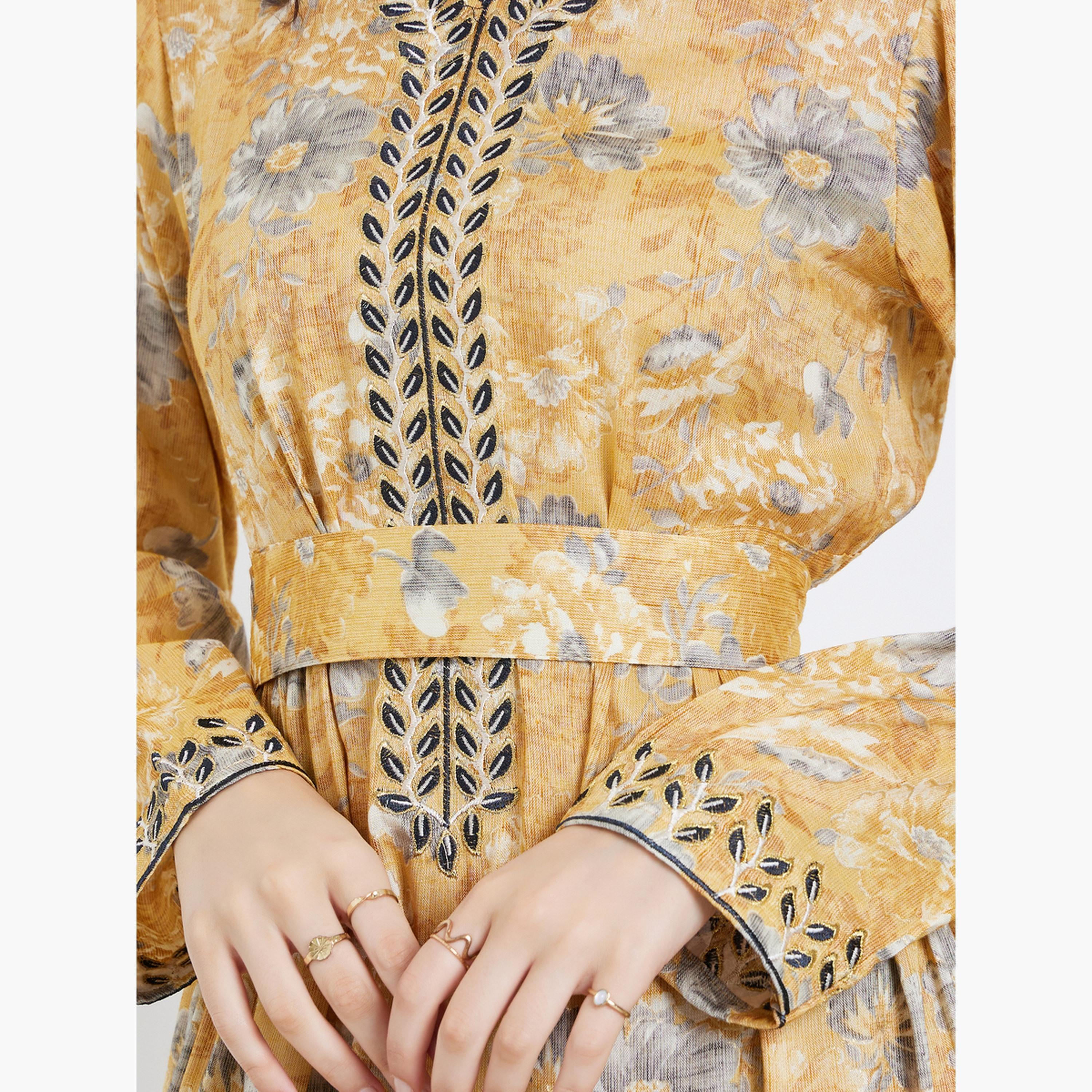 جلابية مطرزة بطبعة زهور-women-arabicclothing-jalabiyas-image-4