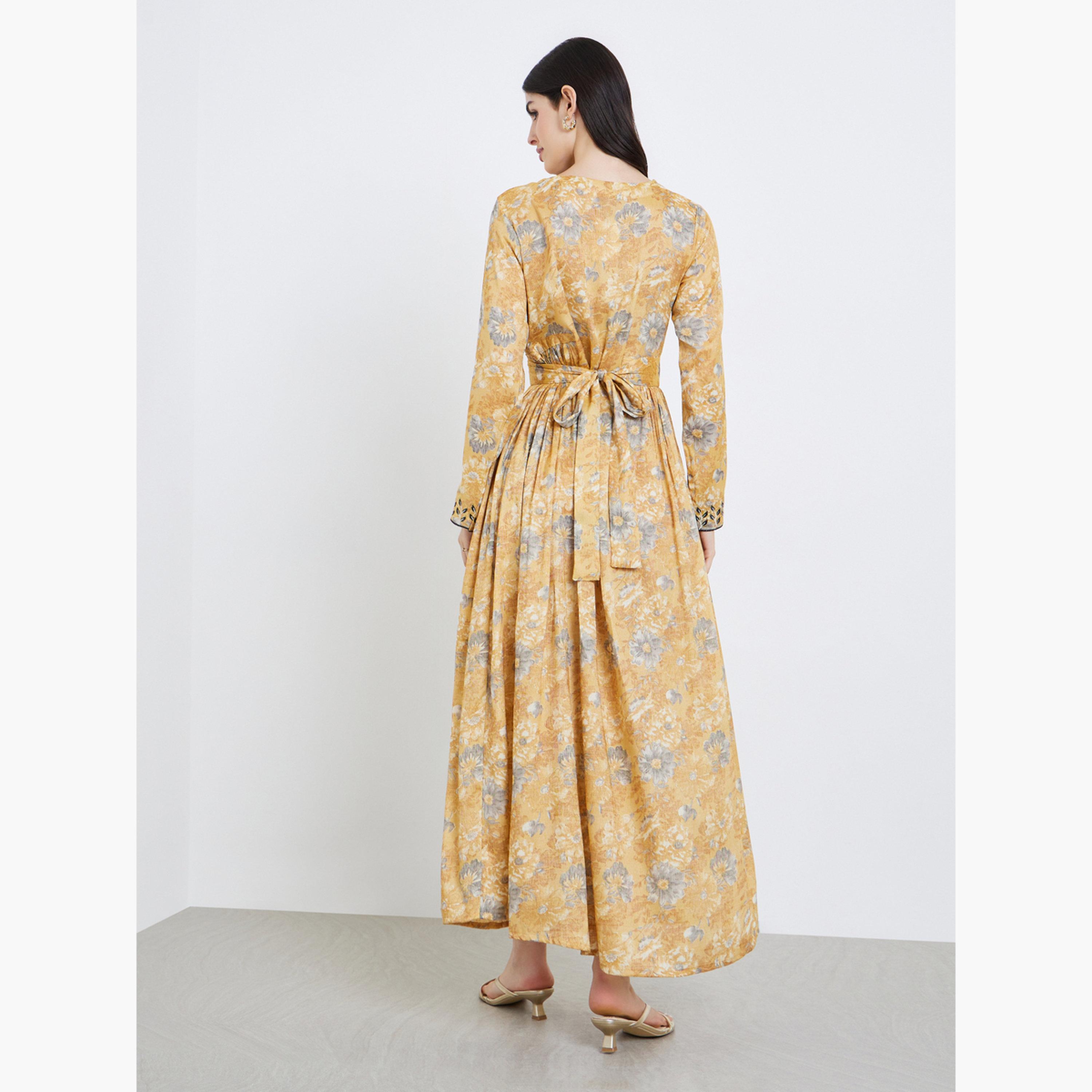 جلابية مطرزة بطبعة زهور-women-arabicclothing-jalabiyas-image-5
