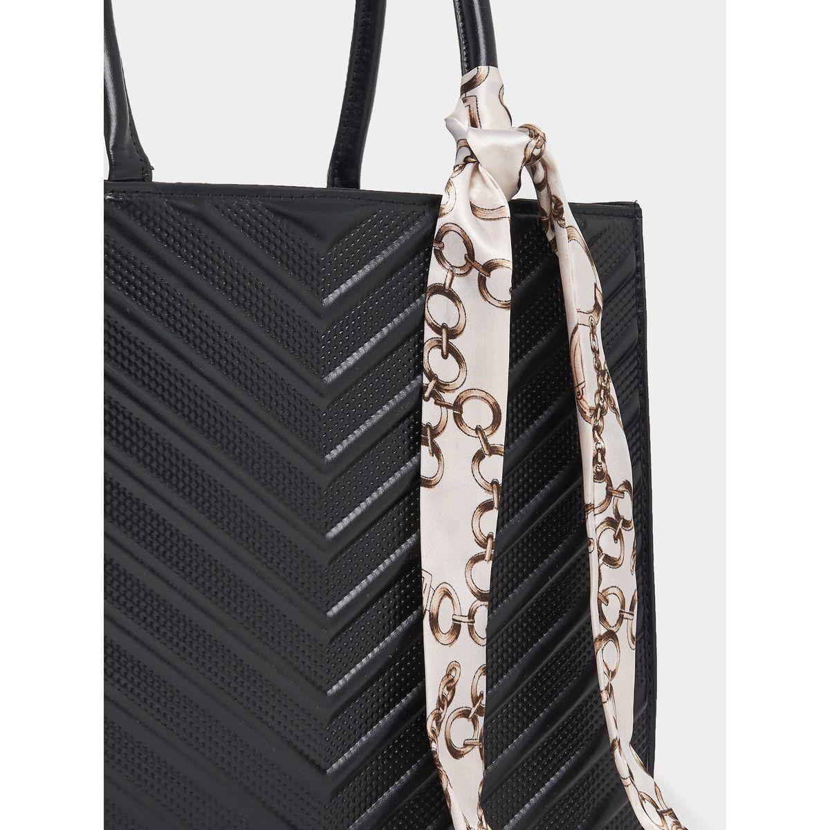Styli Textured Shoulder Bag with Printed Scarf-women-bagsandwallets-handbags-image-3