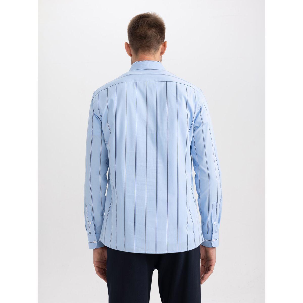 قميص مخطط منسوج بقصة مودرن وأكمام طويلة ديفاكتو × ستايلي-men-clothing-shirts-image-4