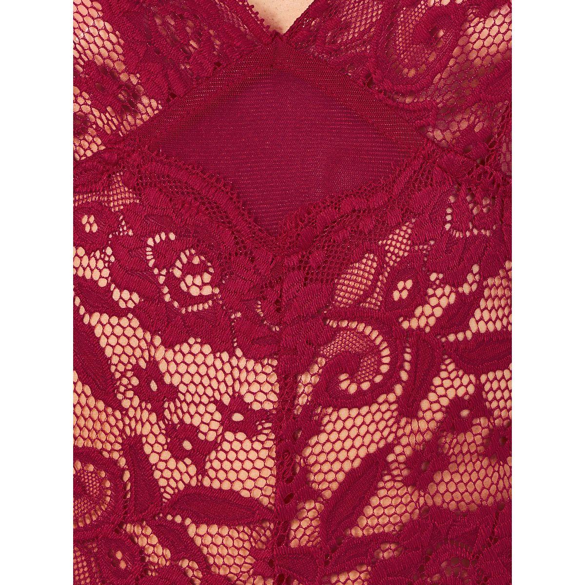 Styli Lace Detail Double Slit Mesh Slip Dress-women-clothing-lingerie-babydollsandbodysuits-image-2