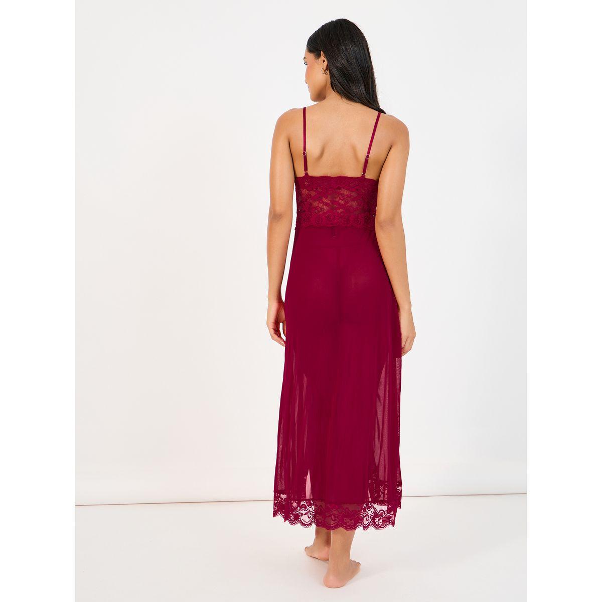 Styli Lace Detail Double Slit Mesh Slip Dress-women-clothing-lingerie-babydollsandbodysuits-image-4