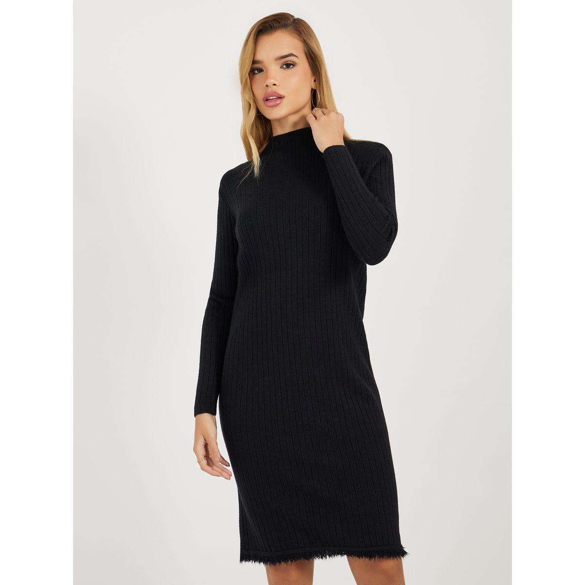 فستان سادة بطول الركبة وتفاصيل مضلعة-women-clothing-dresses-image-2