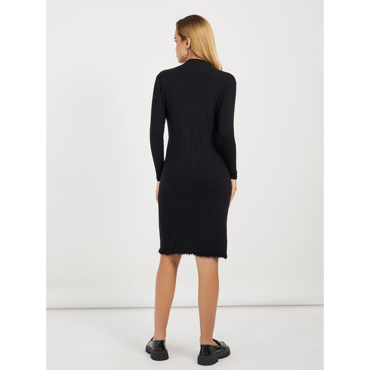 فستان سادة بطول الركبة وتفاصيل مضلعة-women-clothing-dresses-image-4