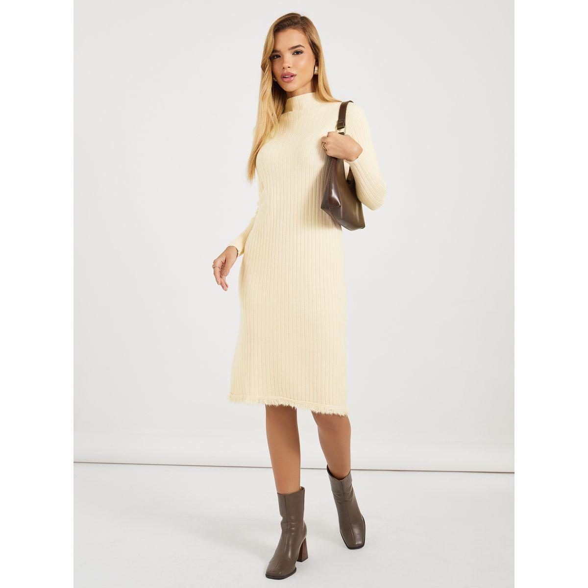 Styli Frayed Edge Knitted Sweater Knee Length Dress-women-clothing-dresses-image-1