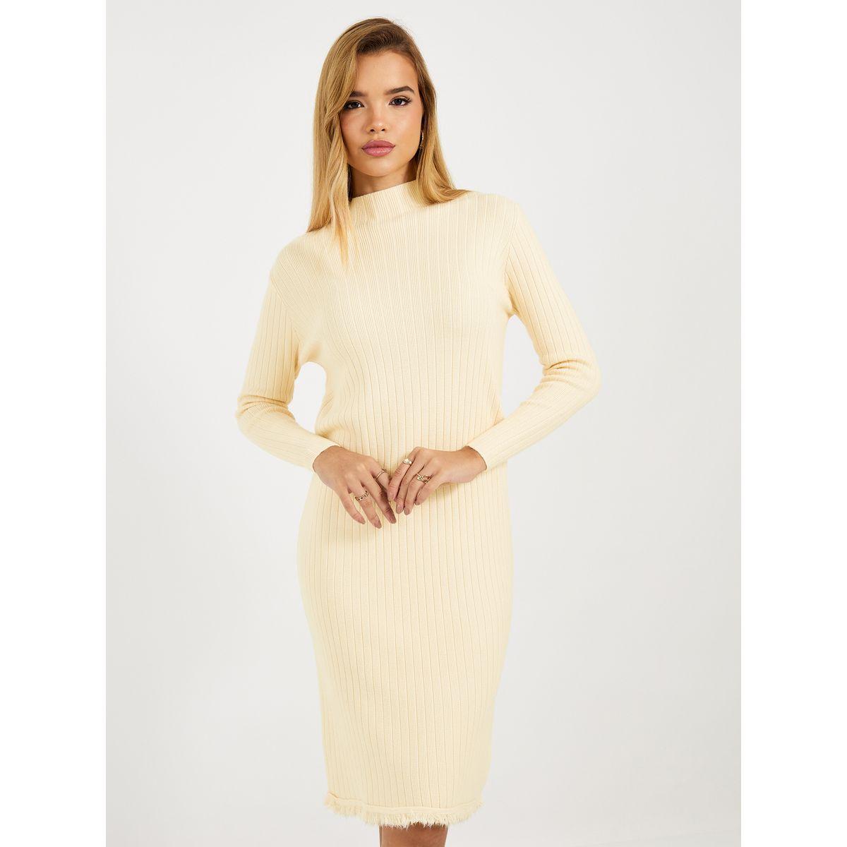 Styli Frayed Edge Knitted Sweater Knee Length Dress-women-clothing-dresses-image-2