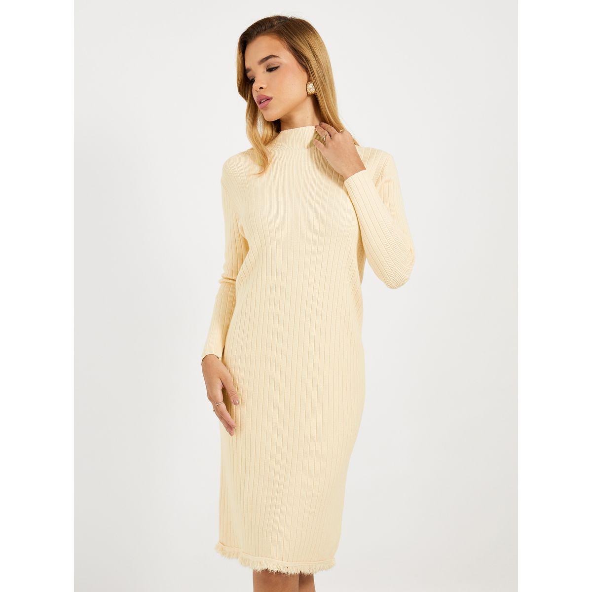 فستان سادة بطول الركبة وتفاصيل مضلعة-women-clothing-dresses-image-6