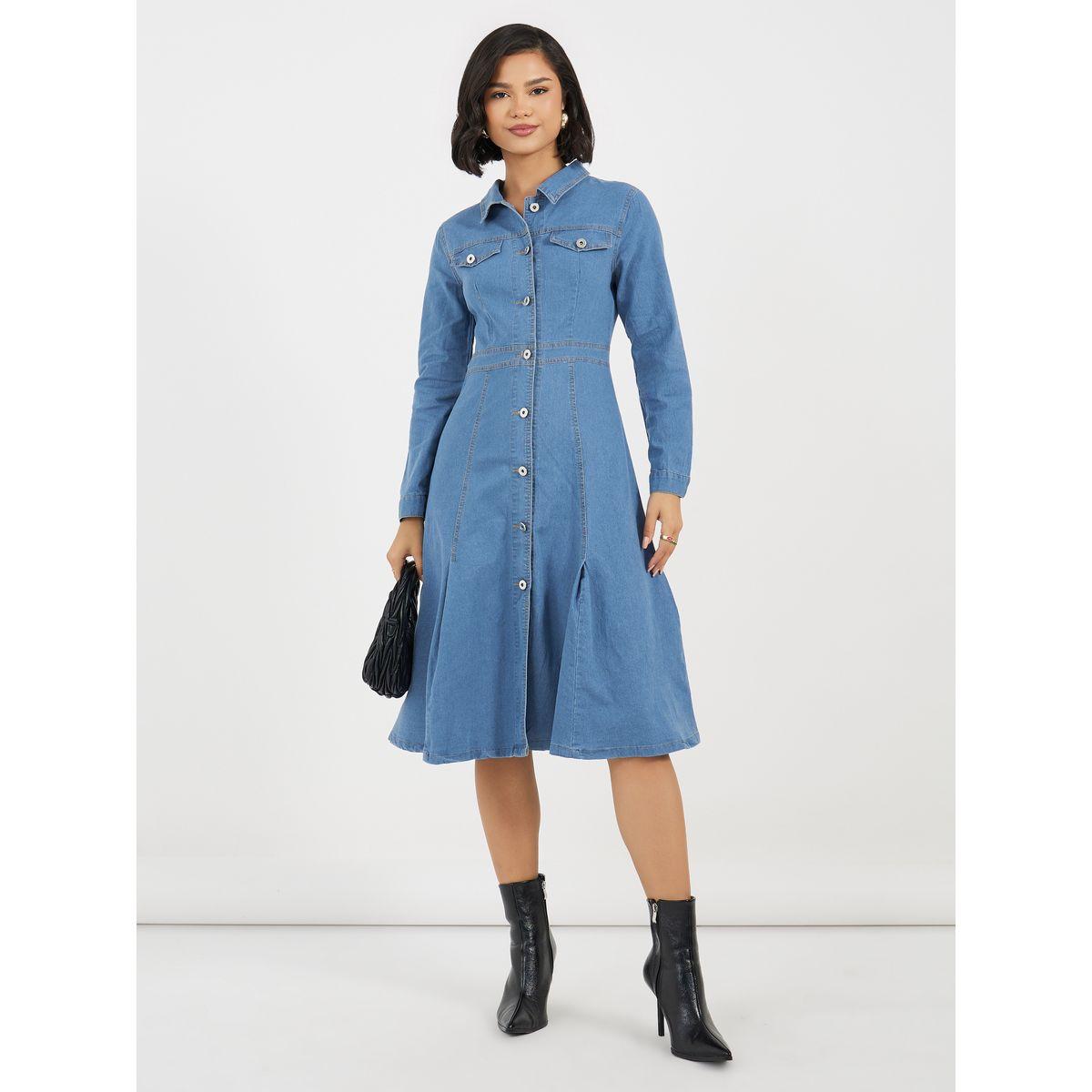 فستان ميدي دنيم بأكمام طويلة-women-clothing-dresses-image-1