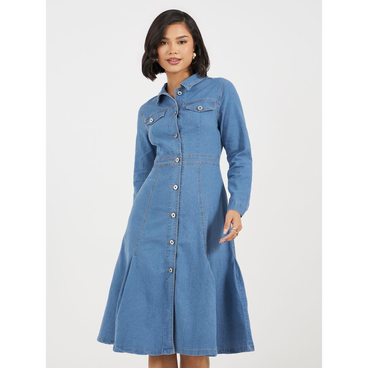 فستان ميدي دنيم بأكمام طويلة-women-clothing-dresses-image-5