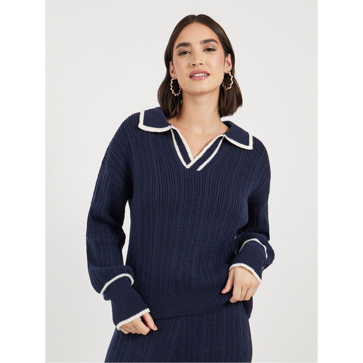 طقم منسق من بنطال بأرجل واسعة وسويتر بتفاصيل مُتباينة-women-clothing-coordsets-image-2